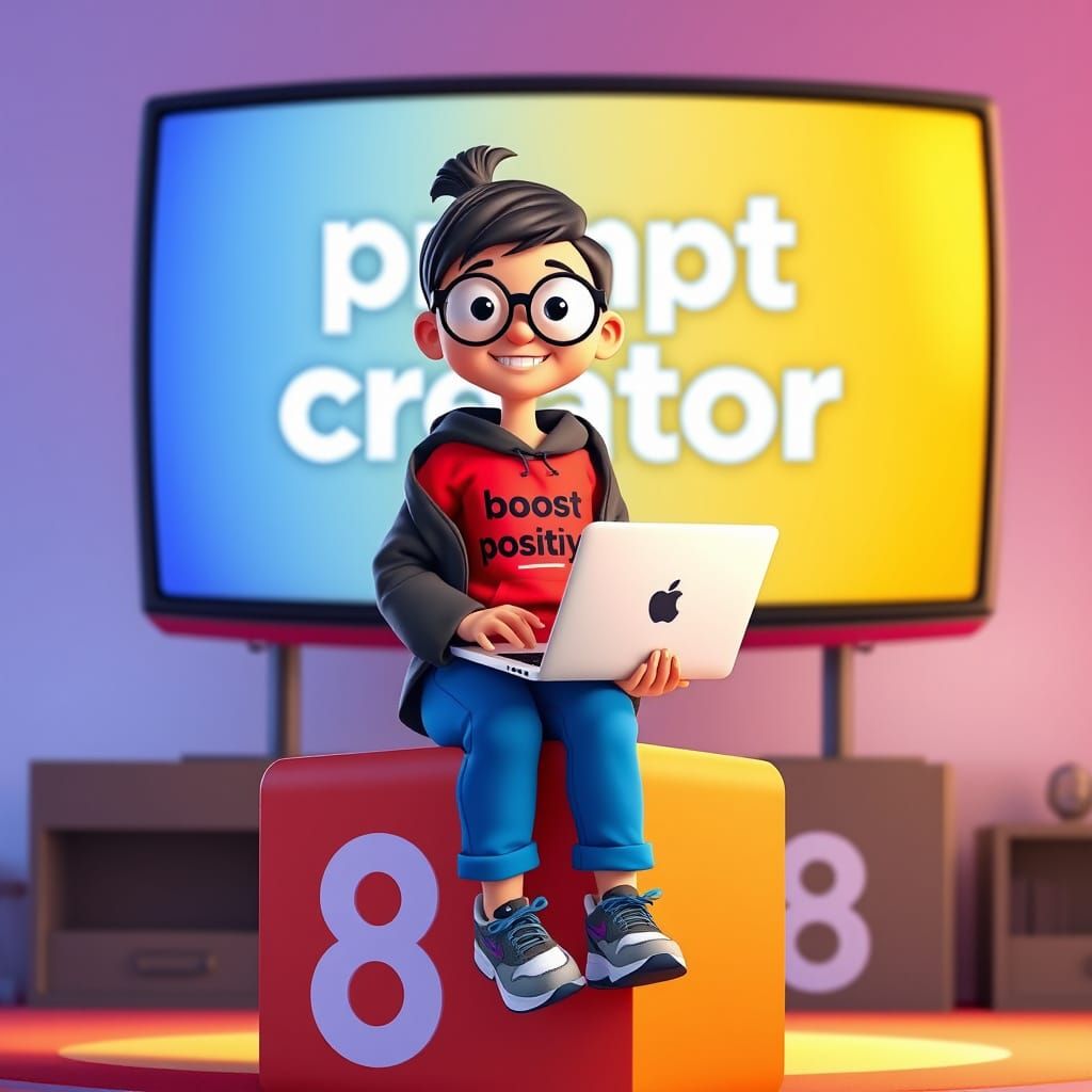 Young Girl with MacBook in Playful 3D Cartoon Style