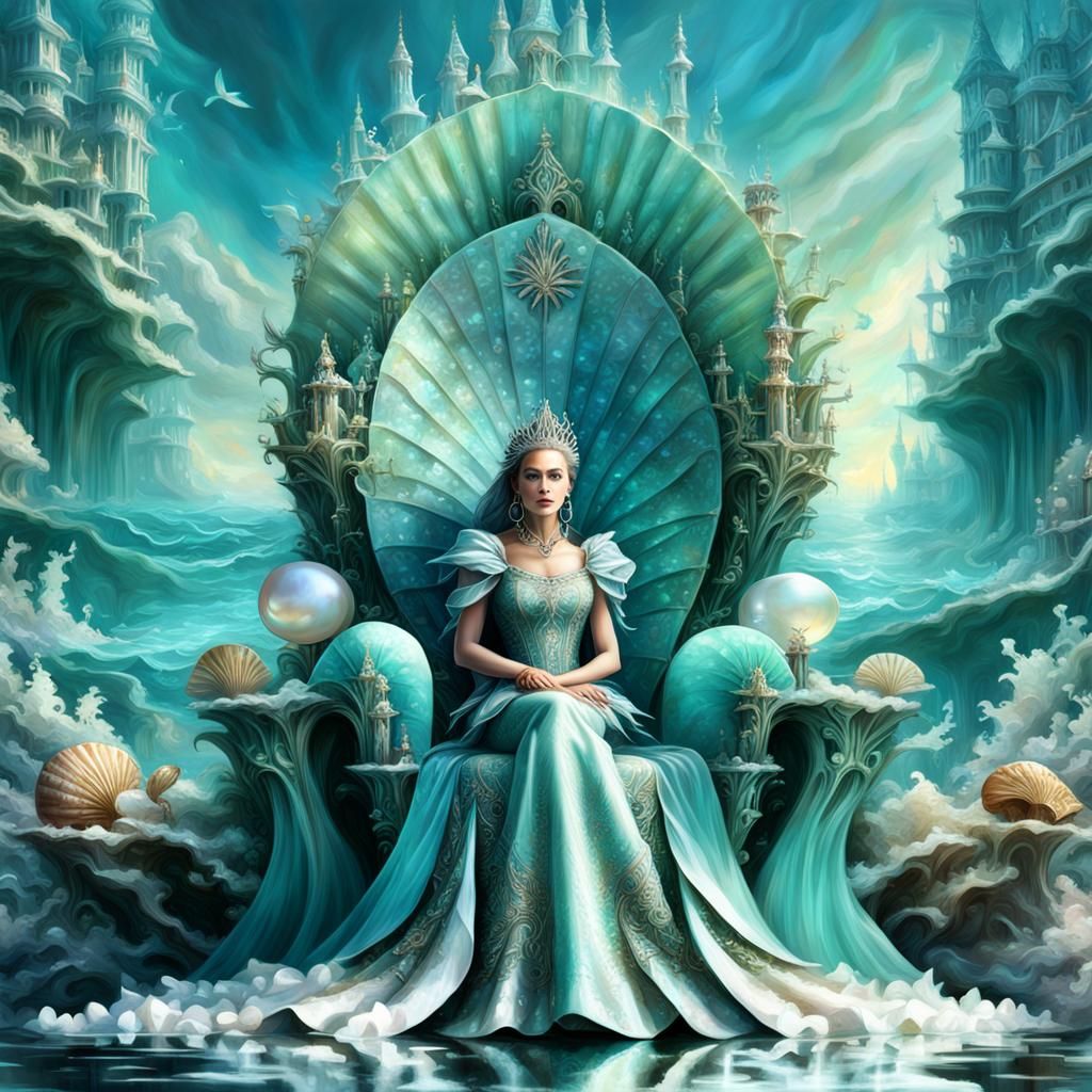 Water Queen on Seashell Throne: Digital Painting