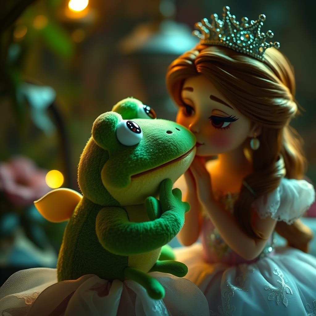 Princess Kisses Surprised Frog Plushie: A Kawaii Fairytale