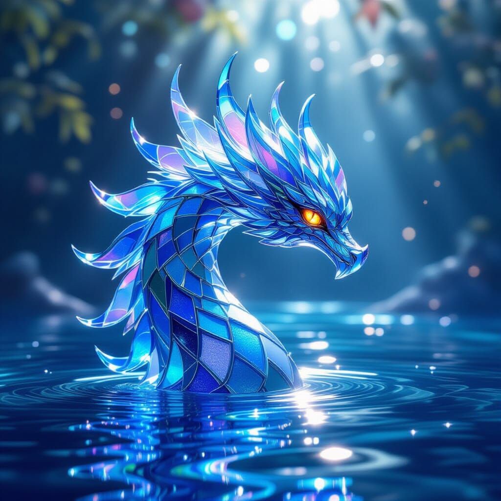Mythical Ocean Glass Creature, Hyperdetailed Digital Art