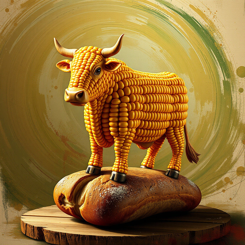 Corn Cow on Rye Bread: Hyperrealistic Digital Art