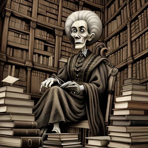 Art Brut Woman in Ancient Library