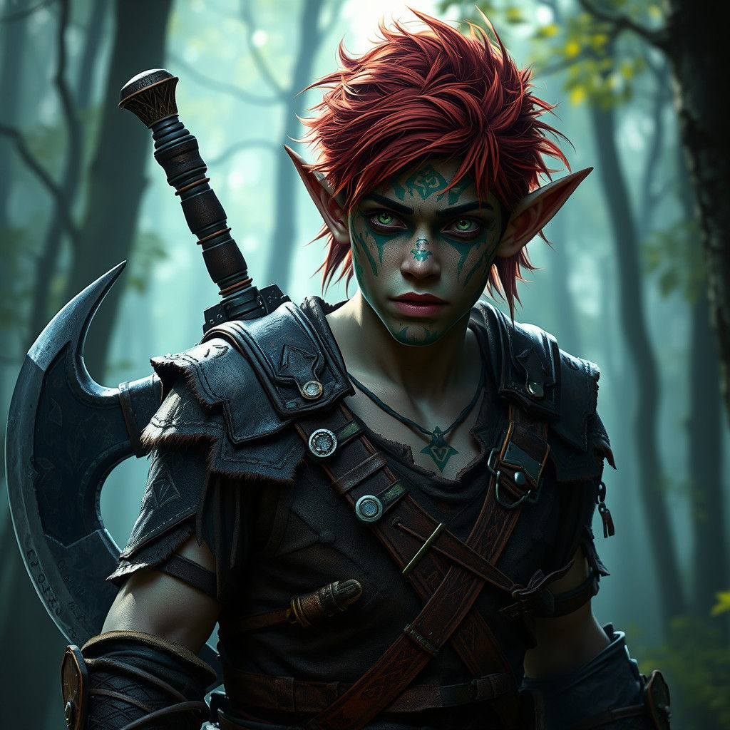 Elf Warrior in Forest, Dark Fantasy Concept Art