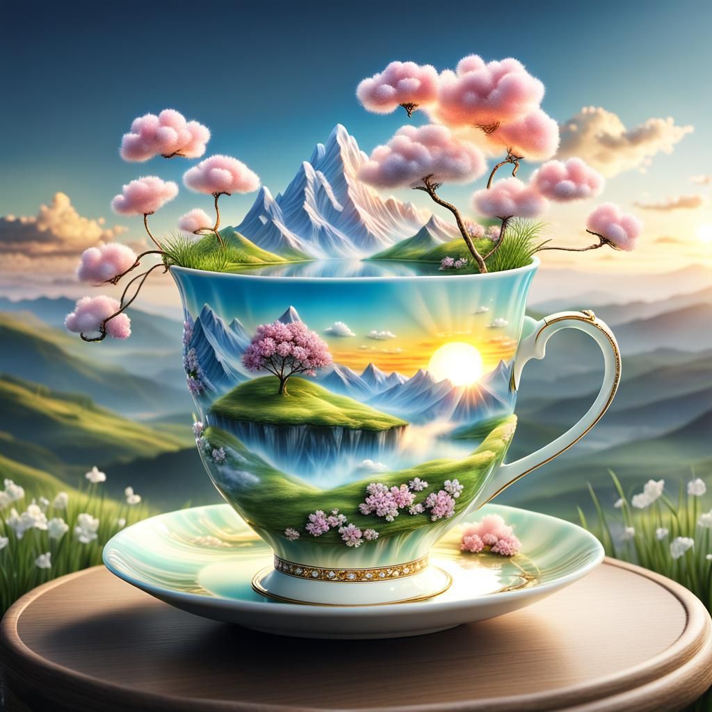 Glowing Spring Cloud Teacup with Crystal Flowers