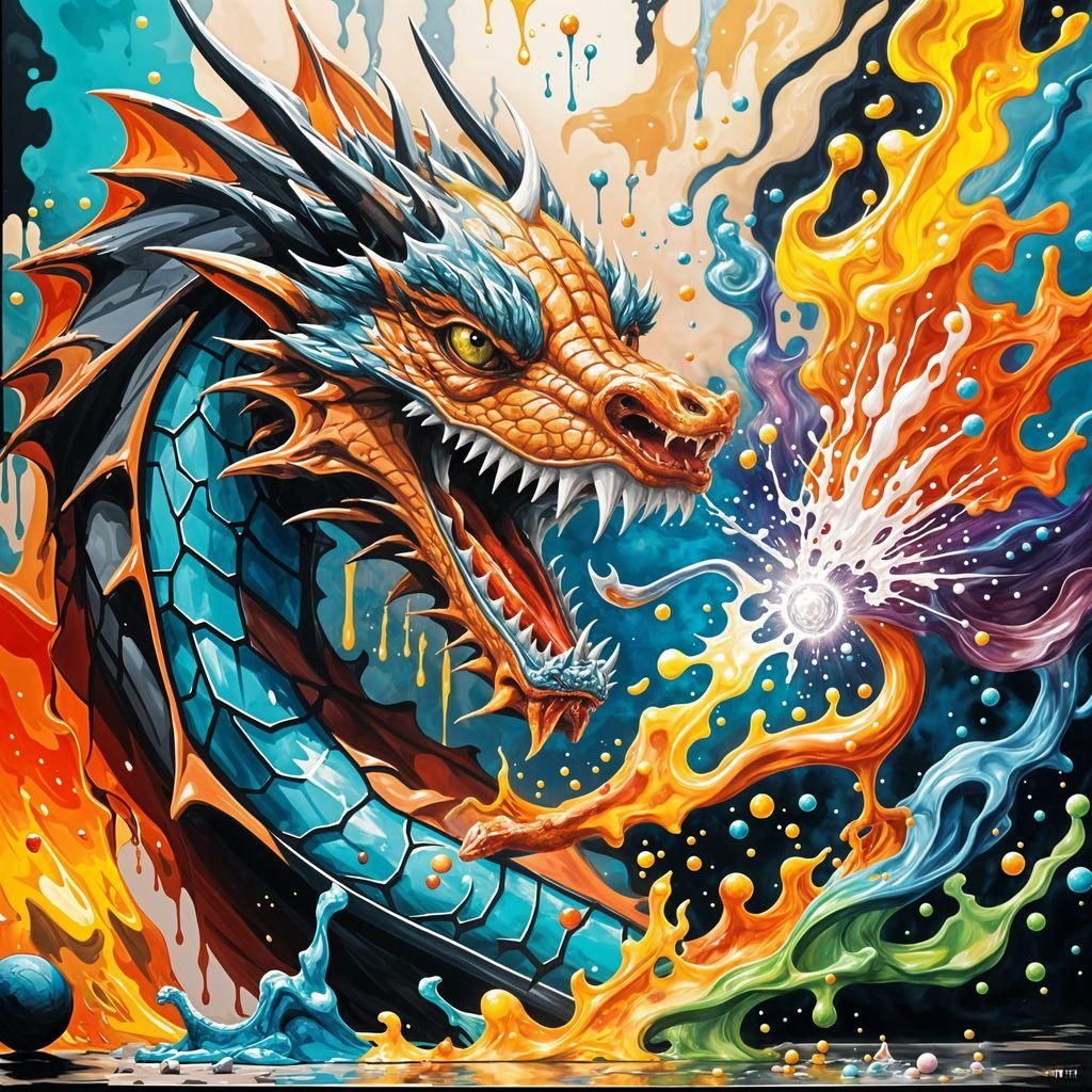 Fiery Glass Dragon in Vibrant Splash Art Style