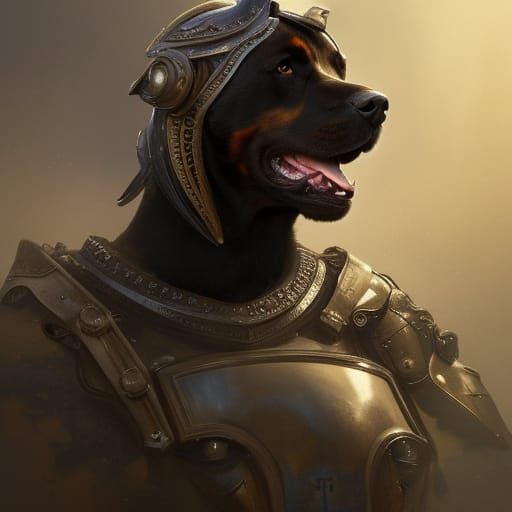 Rottweiler Knight Portrait in Digital Art Style