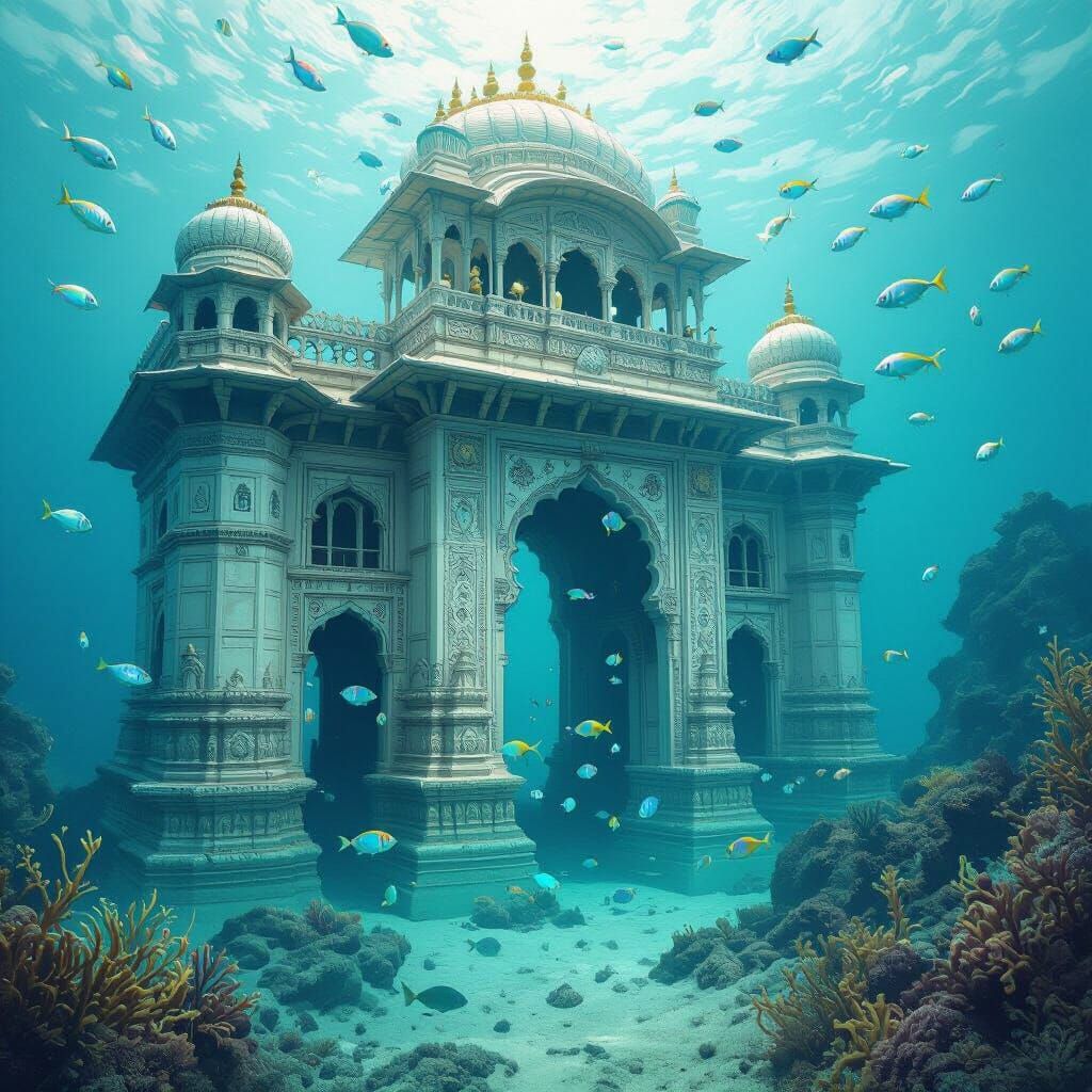 Submerged Indian Monuments in Dreamlike Style