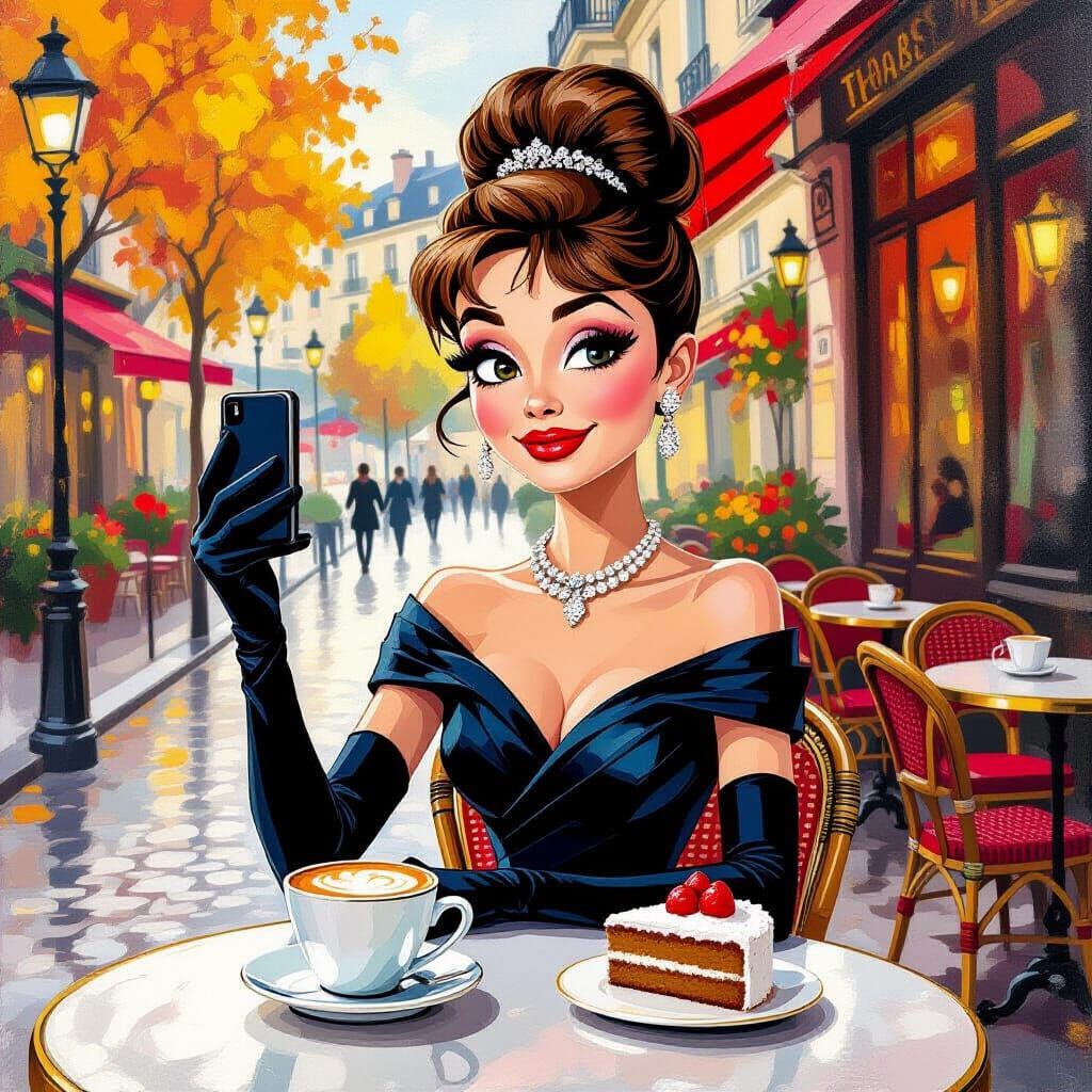 Audrey Hepburn Caricature in Haute Couture Cafe