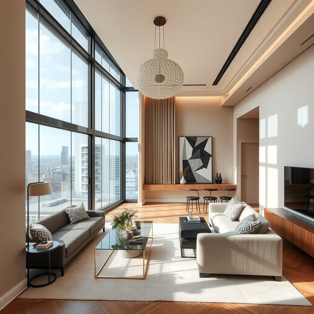 Maximalist Penthouse Interior with Village Skyline View