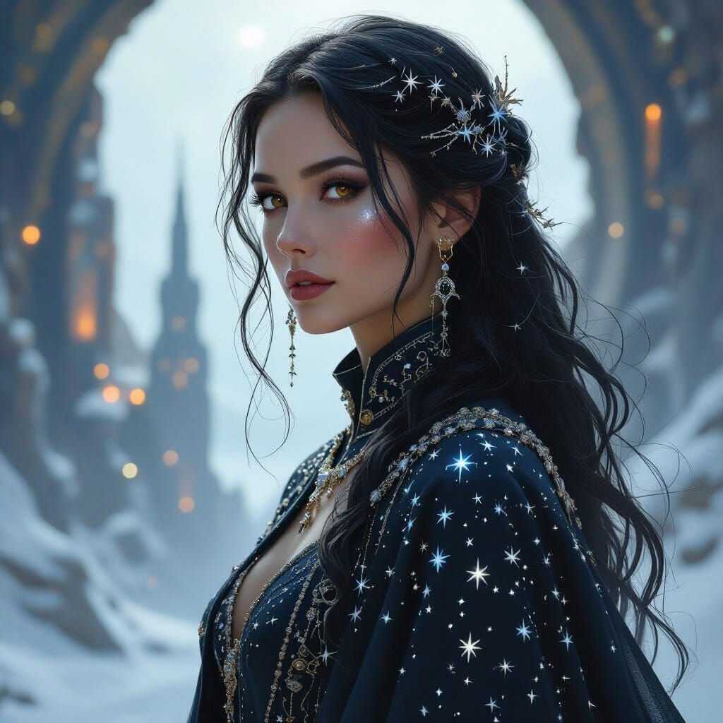 Dark Fantasy Stargazer Priestess with Cosmic Robes