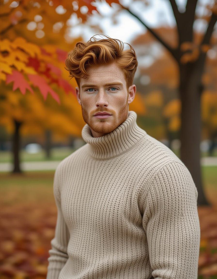 Ginger Model in Autumn Park - Cinematic Style