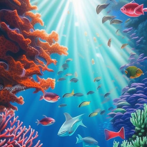 Underwater Scene with Coral Reef and Marine Life