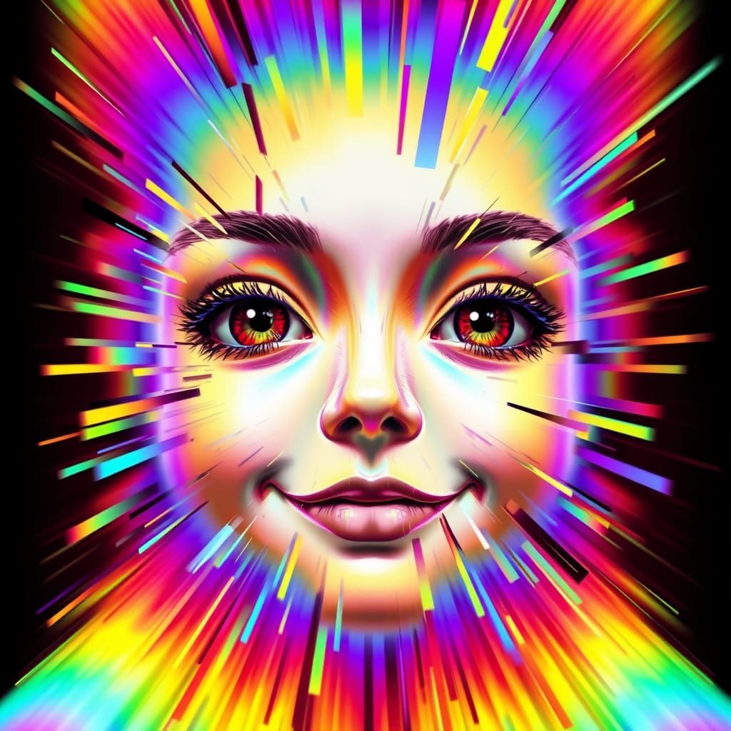 Distorted Rainbow Face in 3D with Visual Noise