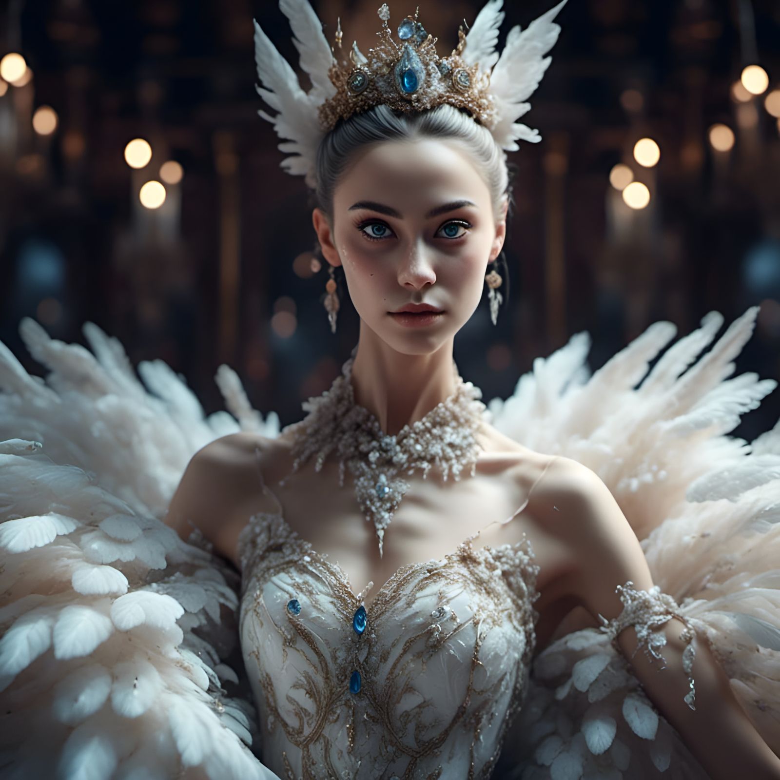 Elegant White Swan Ballet Dancer with Detailed Eyes