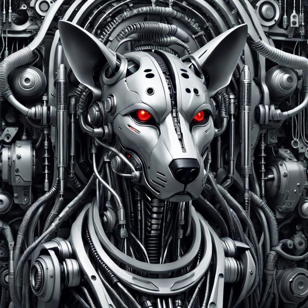 Biomechanical Cyber Dog Portrait in Steampunk Style