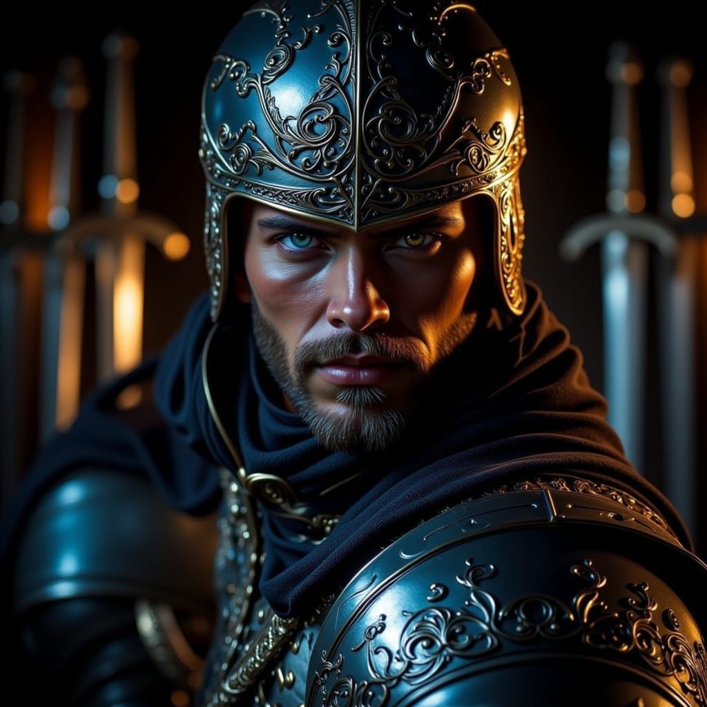 Medieval Knight Portrait in Ornate Armor