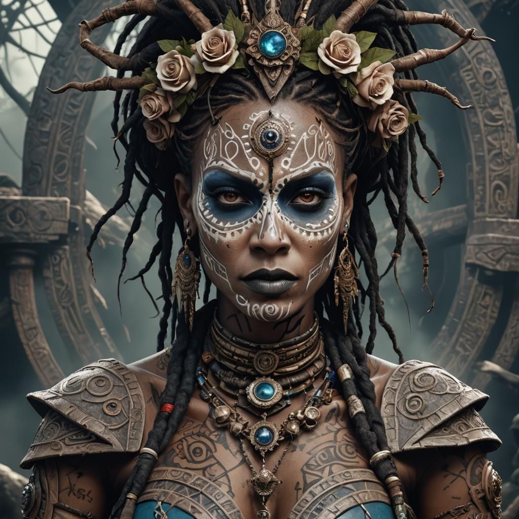 Voodoo Goddess with Cracked Porcelain Skin, Detailed Matte P...