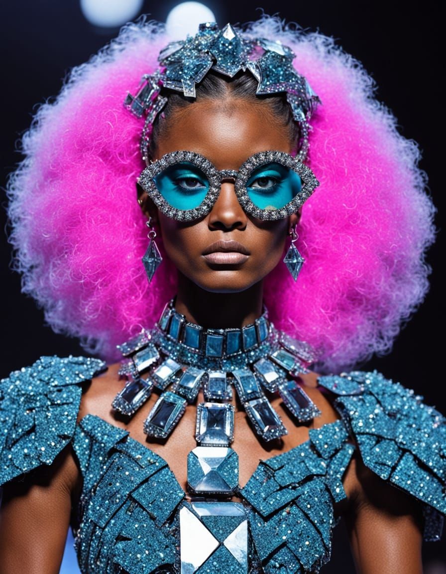 Neon Diamond Runway Influencers in a Futuristic Horror