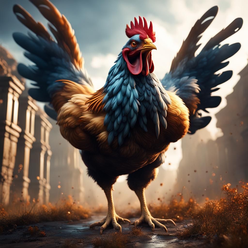 Chicken Screaming Follow in Detailed Matte Painting