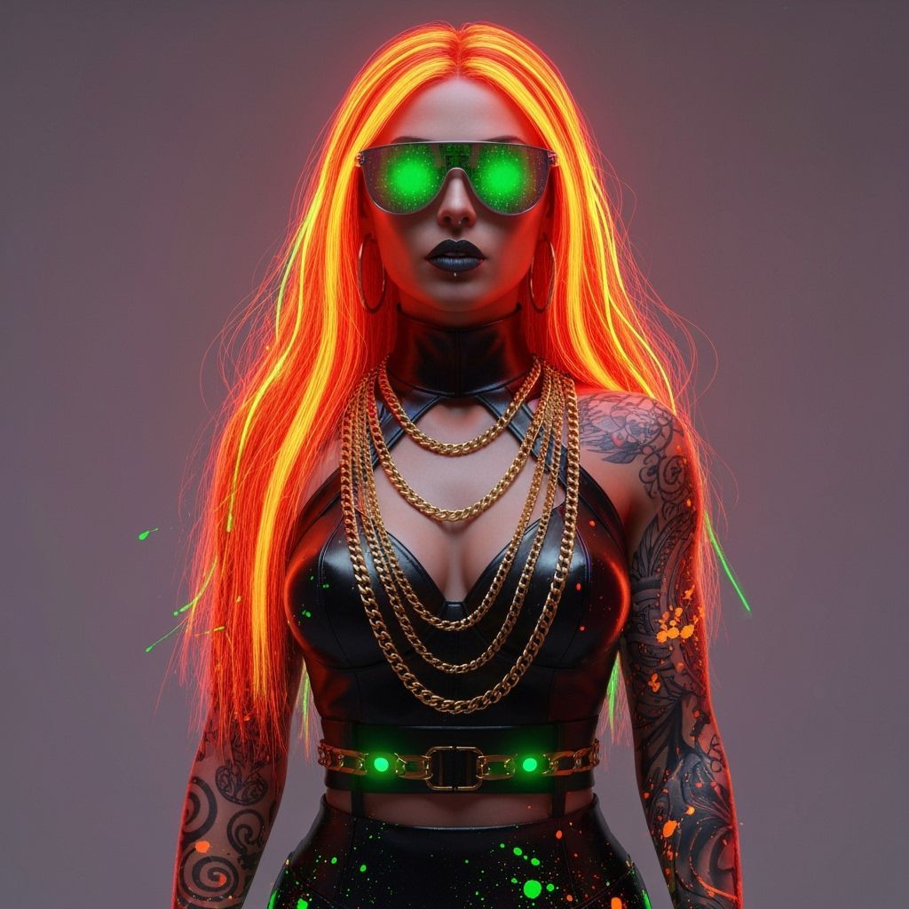 Futuristic Woman with Neon Hair and Cyberpunk Style