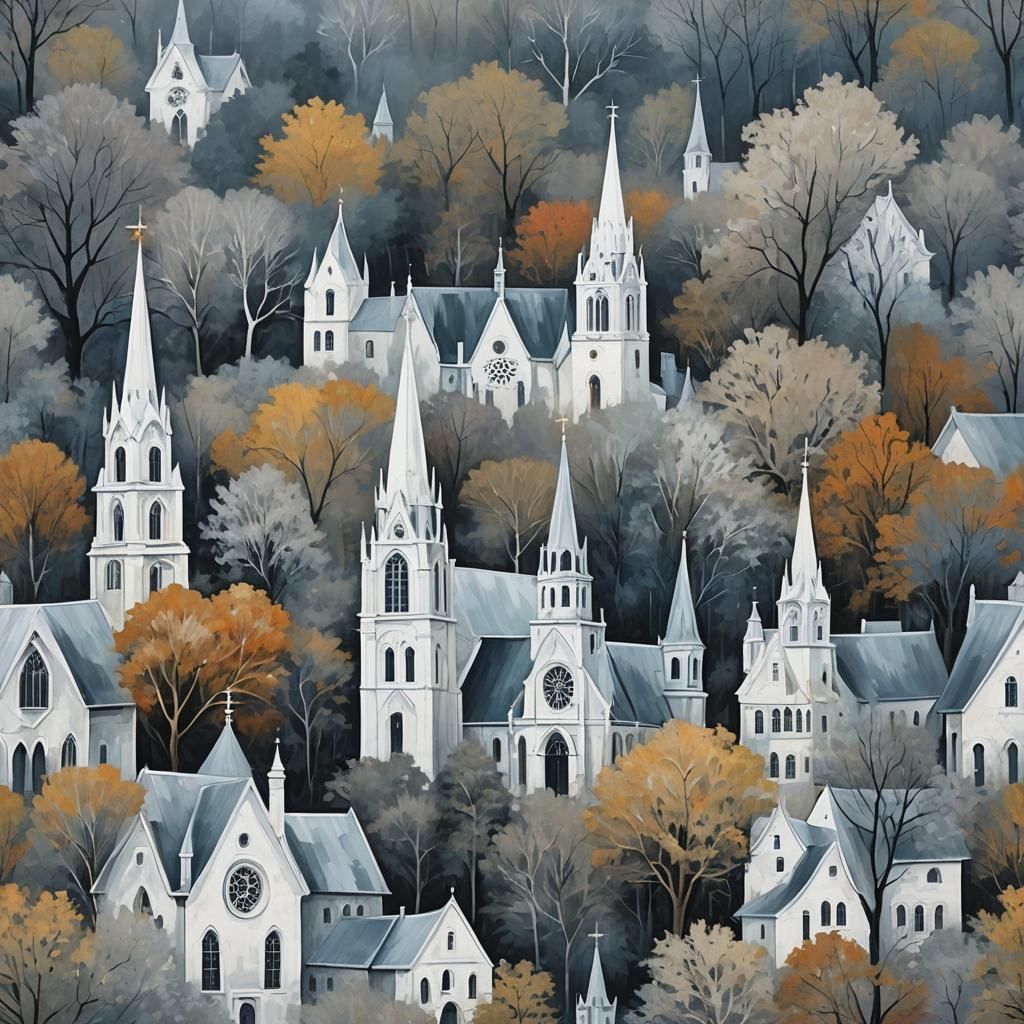 Abstract Spectral Landscape with Church Spires