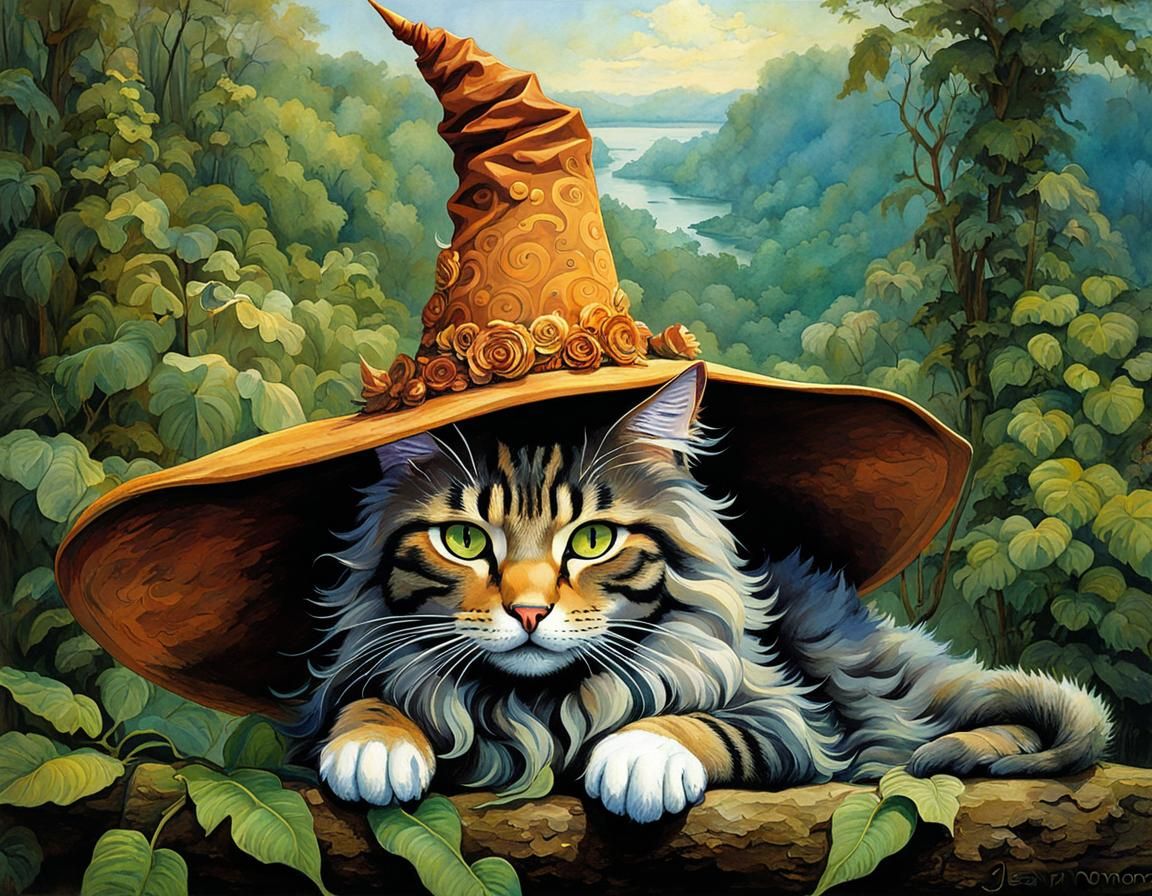 Cute Cat-Woman Witch in Amazon Rainforest