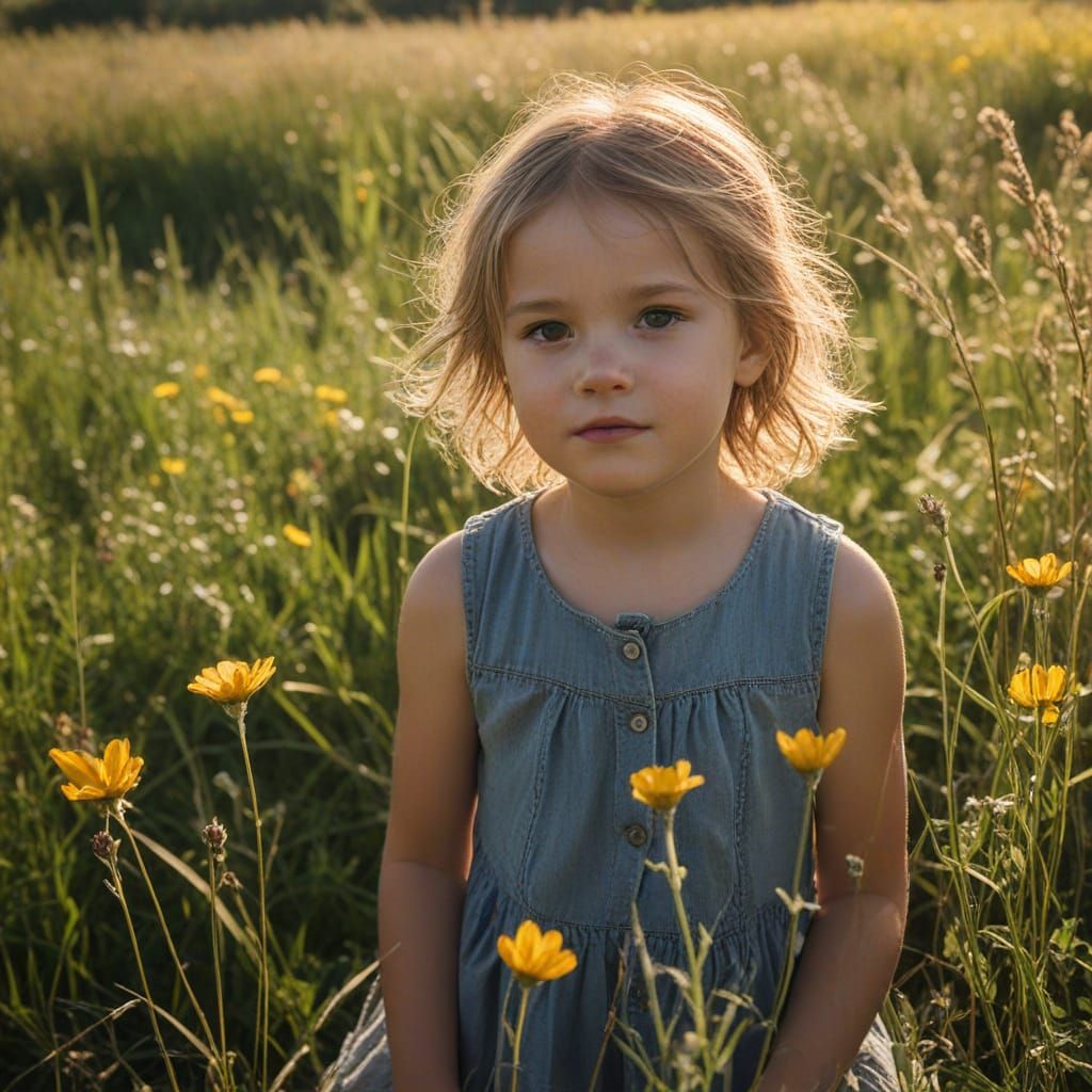 Child Playing in Sunlit Meadow: Impressionist Art