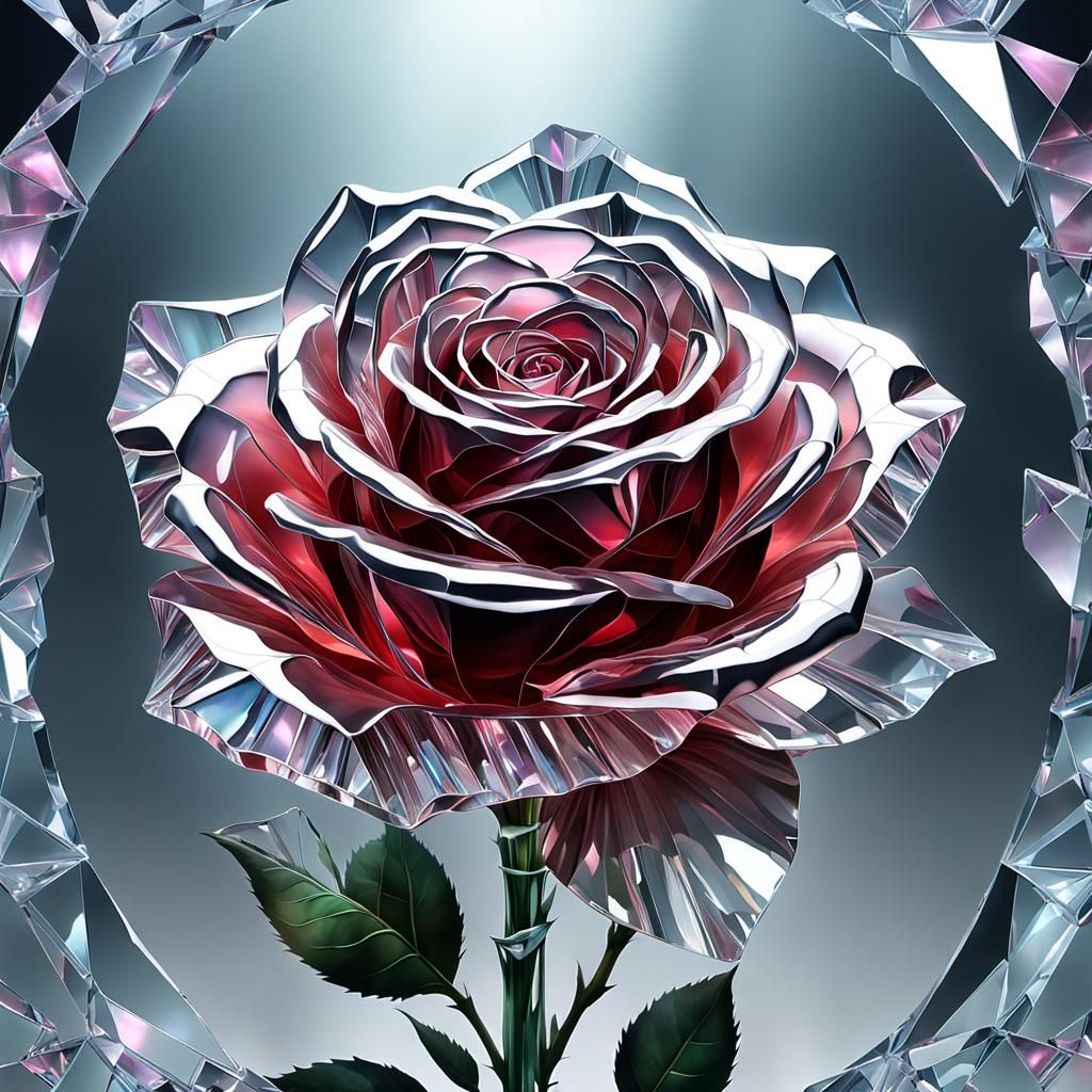 Crystalline Glass Rose with Prismatic Shards