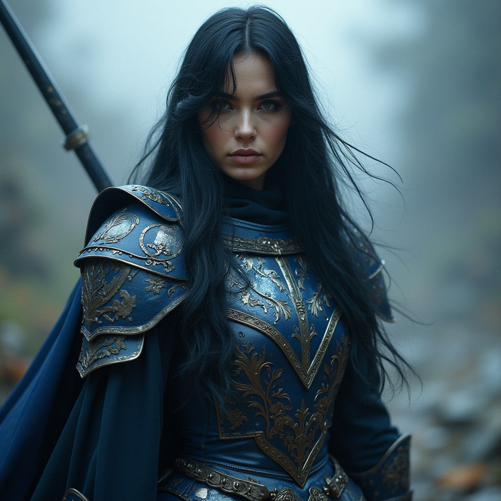 Warrior Queen in Indigo Armor, Fantasy Art