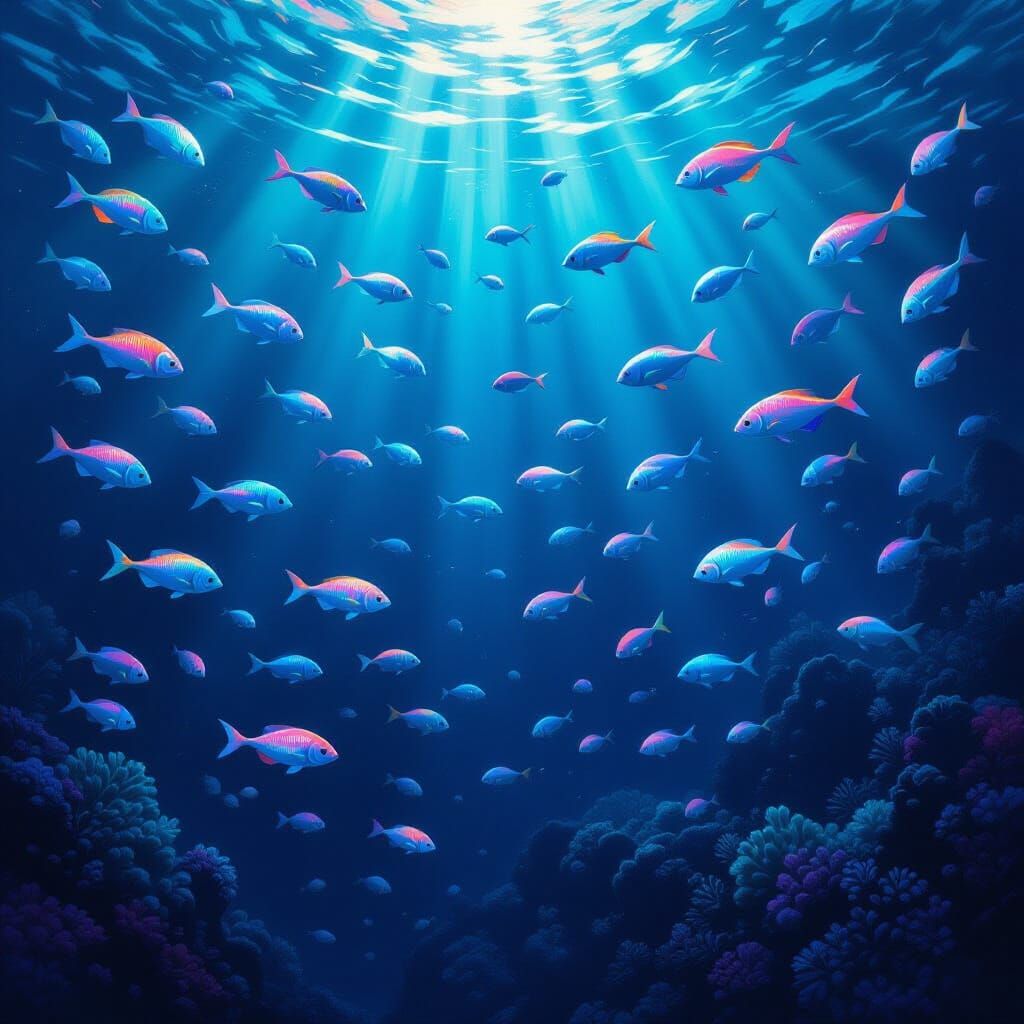 Bioluminescent Fish in Deep Ocean Fantasy Art