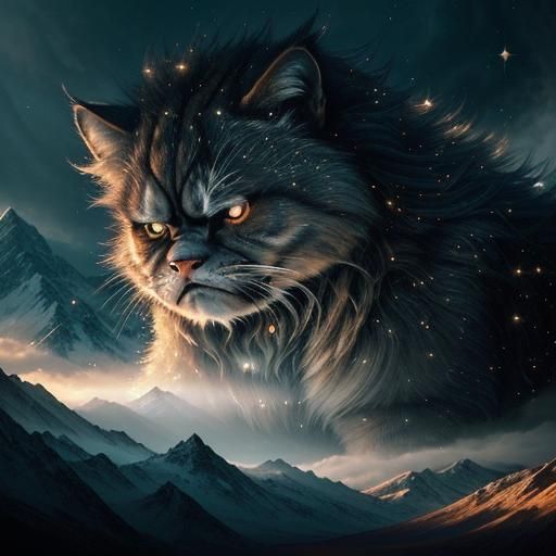 Grumpy Celestial Cat with Soft Fur