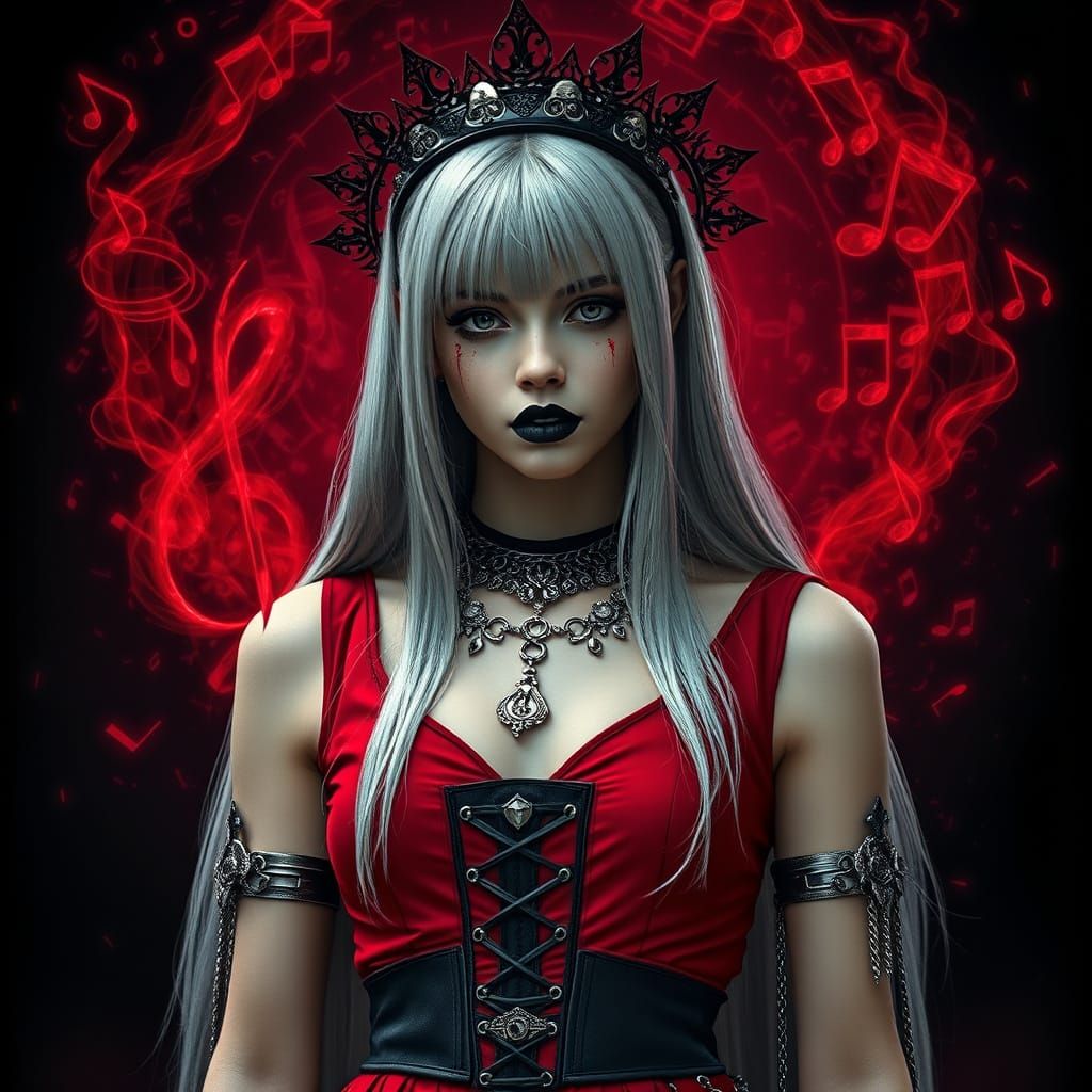 Proserpina with Deadly Musical Notes, in Dark Fantasy Style