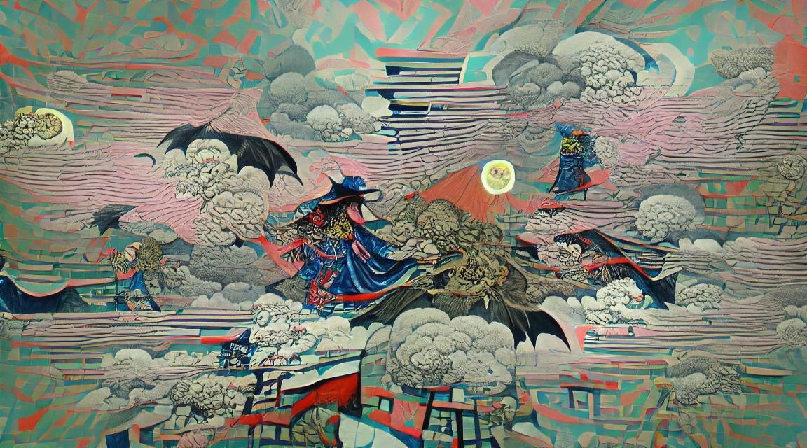 Korean Demon Witch Summons Storm: Ukiyo-e Woodcut
