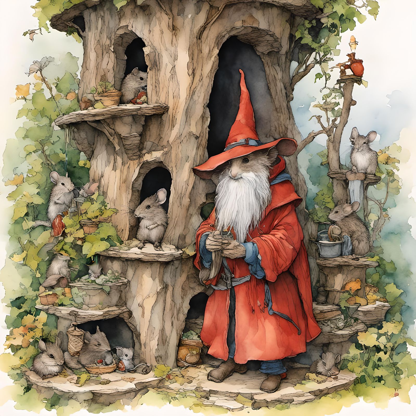 <lora:Autumn Winter:1.0> Ultradetailed Mouse wizard in his w...