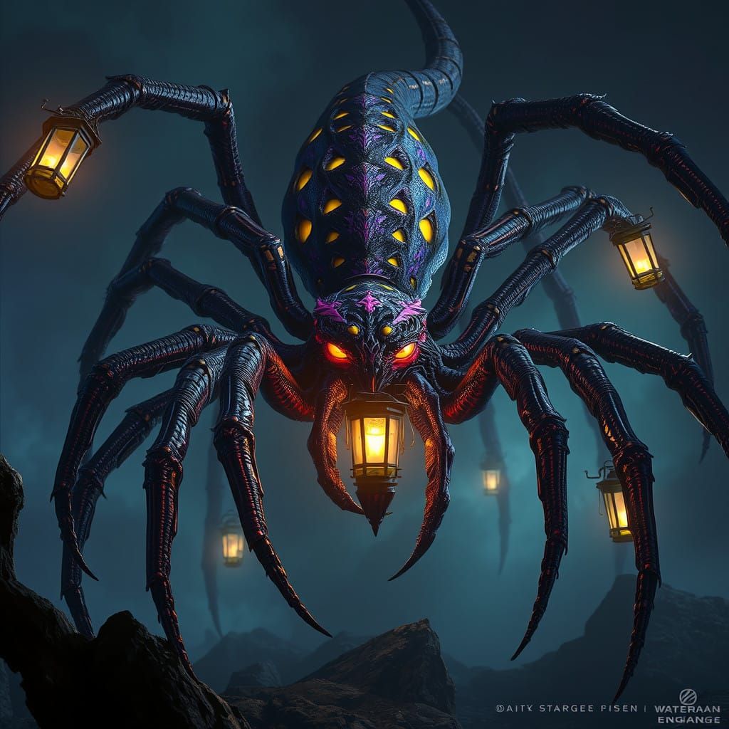 Grotesque Arachnid-Dragon Hybrid in Dark Fantasy Style