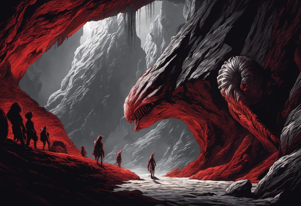 Detailed Cave Alien Critters in Horror Illustration