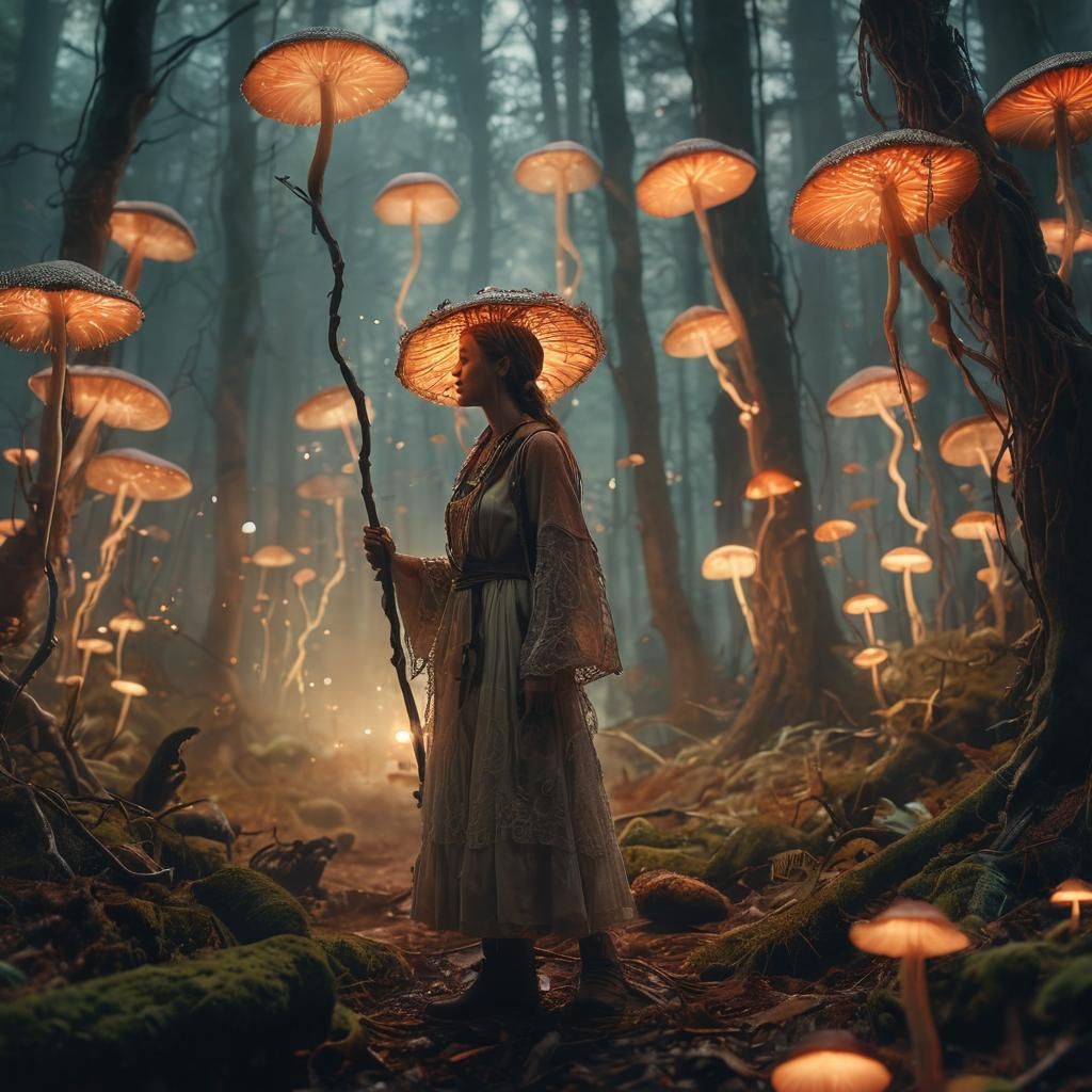 Mystical Forest Traveler in Magic Realism Style