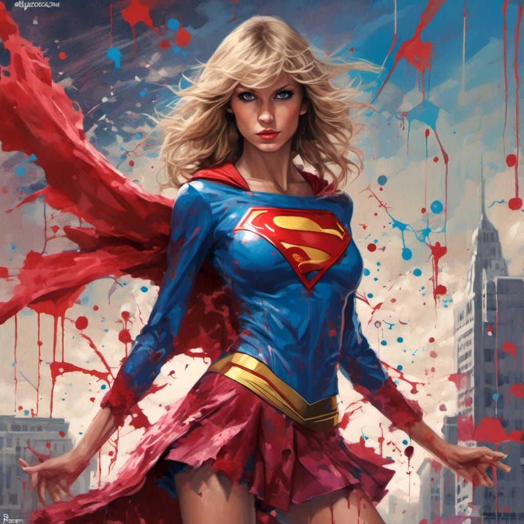 Taylor Swift as Supergirl in Splatter Graffiti Style