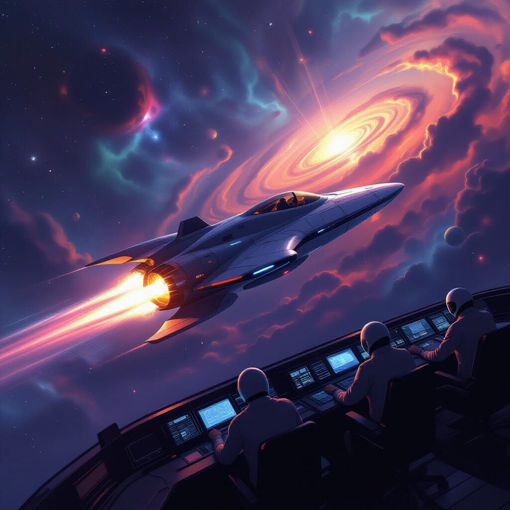 Futuristic Spacecraft Soaring Through Nebula: Digital Art