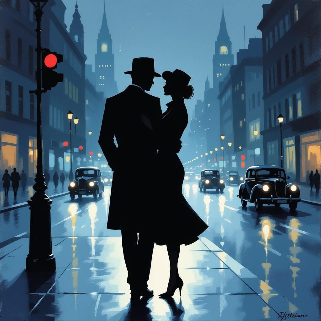 City Nightlife Rendezvous in Vettriano Style