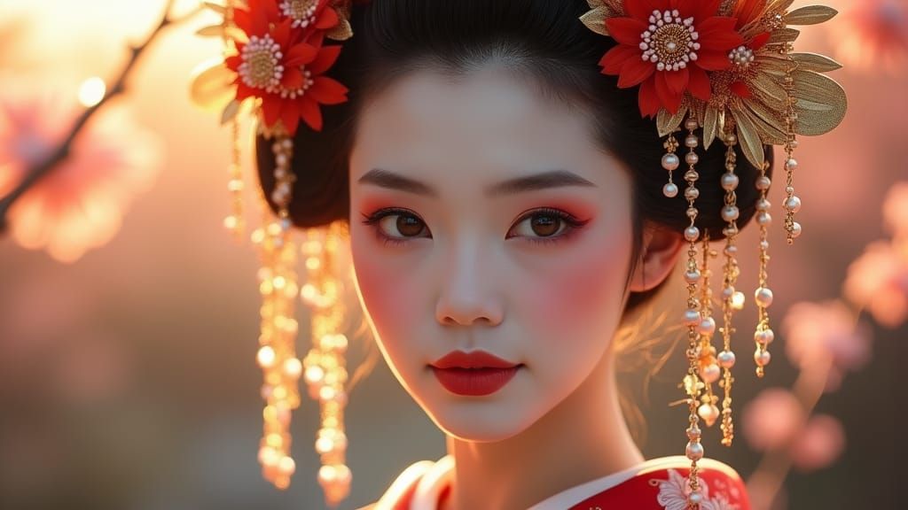 Geisha Portrait in Golden Hour Light