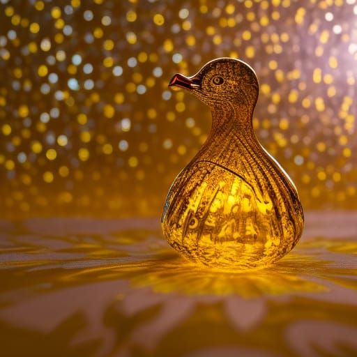Ethereal Crystal Duck on Paisley Tablecloth