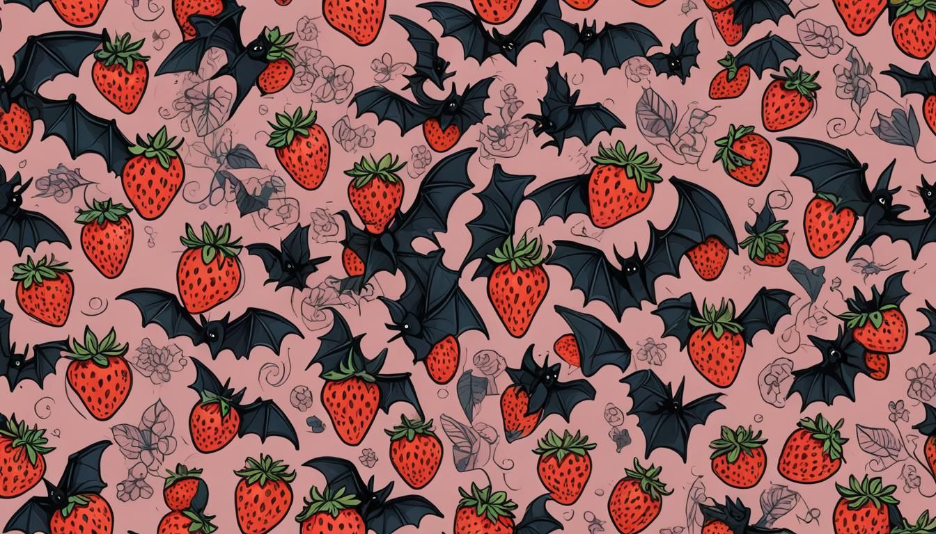 Strawberry Cute Bat in Abstract Art Style