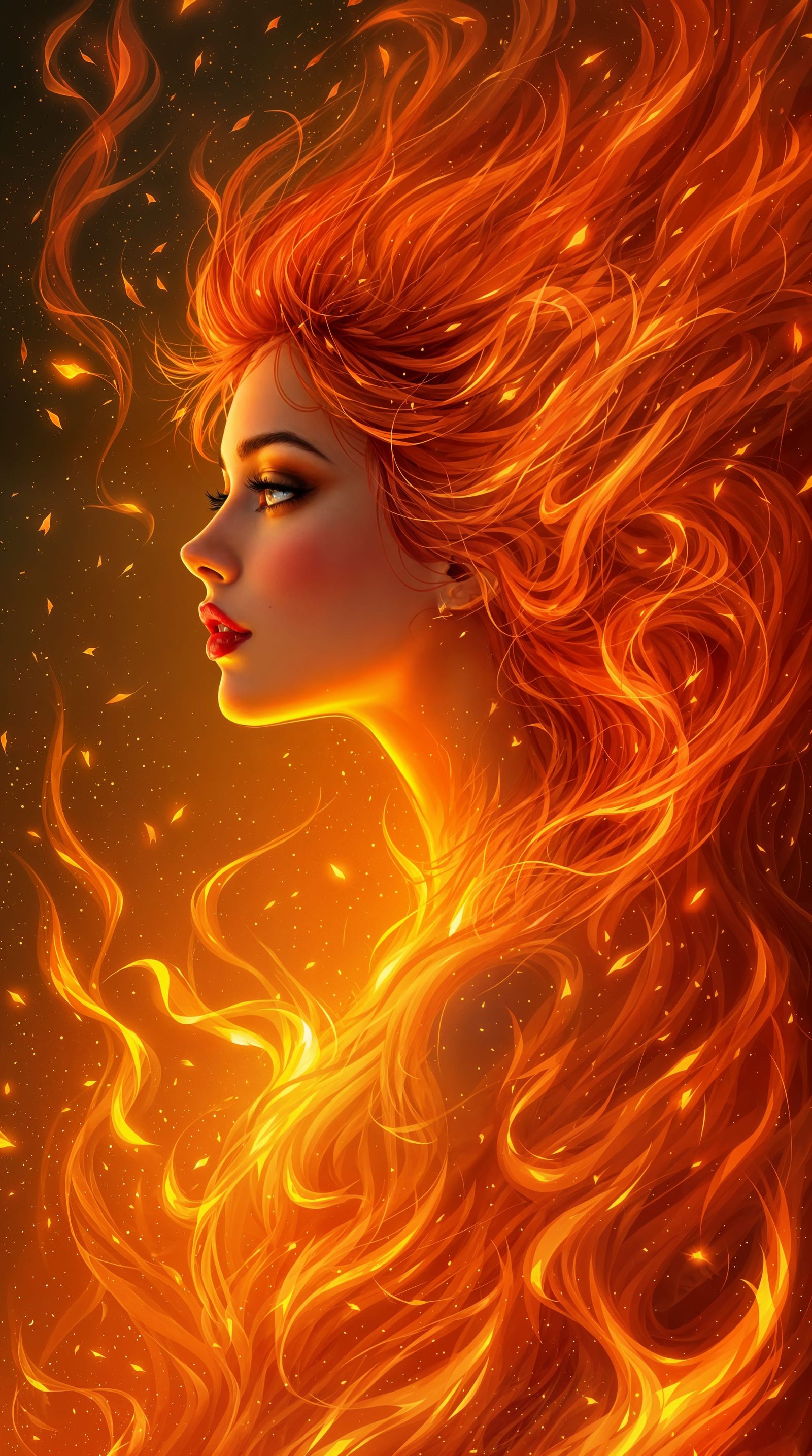 Serene Fire Maiden in Art Nouveau Style