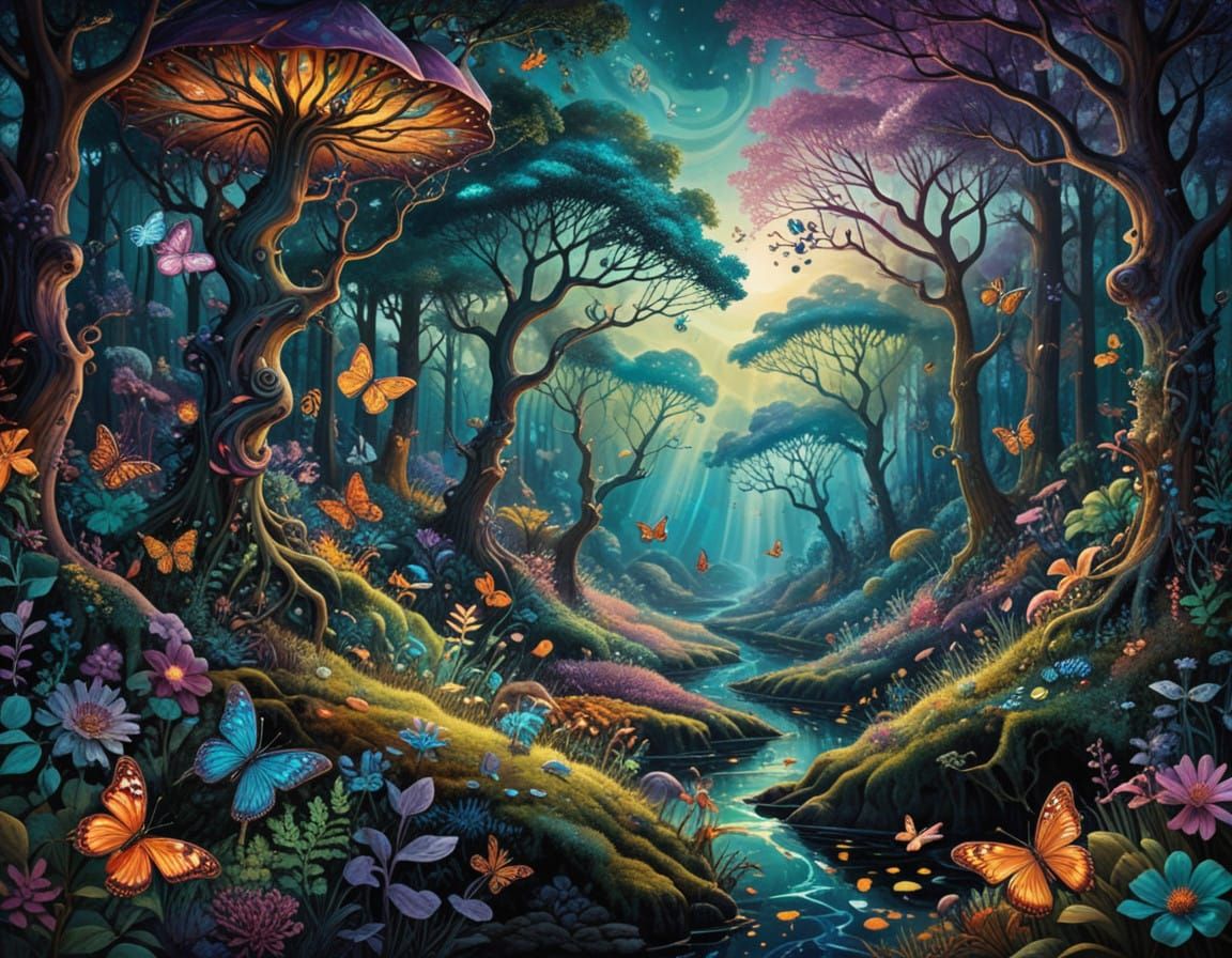 Whimsical Woodland Wonderland in Vibrant, Swirling Colors