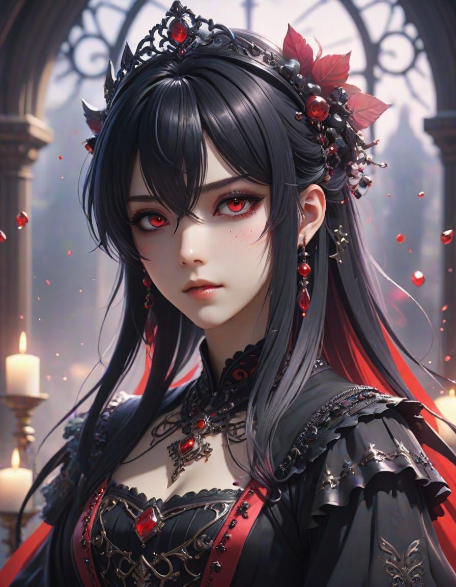 Ethereal Gothic Prince Amidst Ruby Splendor