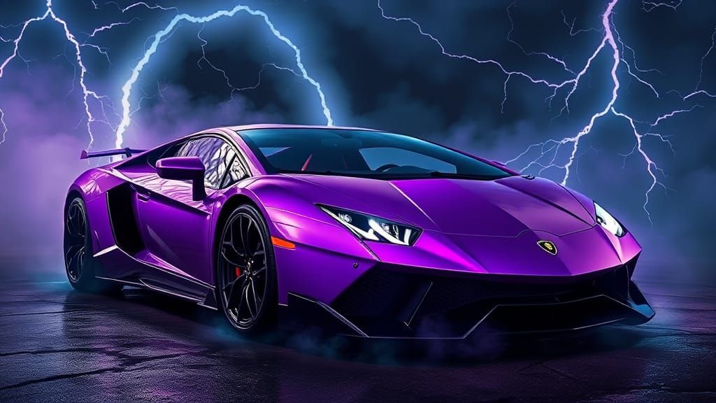 Fractal Lightning Purple Lamborghini AI Image