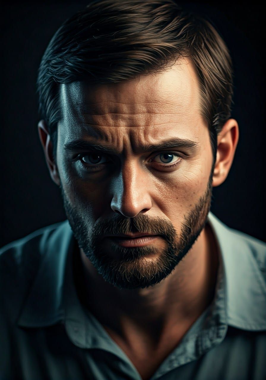 Brooding Man's Introspective Portrait in Cinematic Style