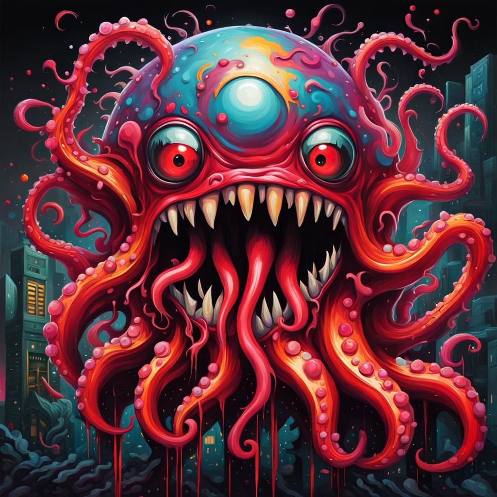 Two-Headed Monster in Graffiti Splash Art Style