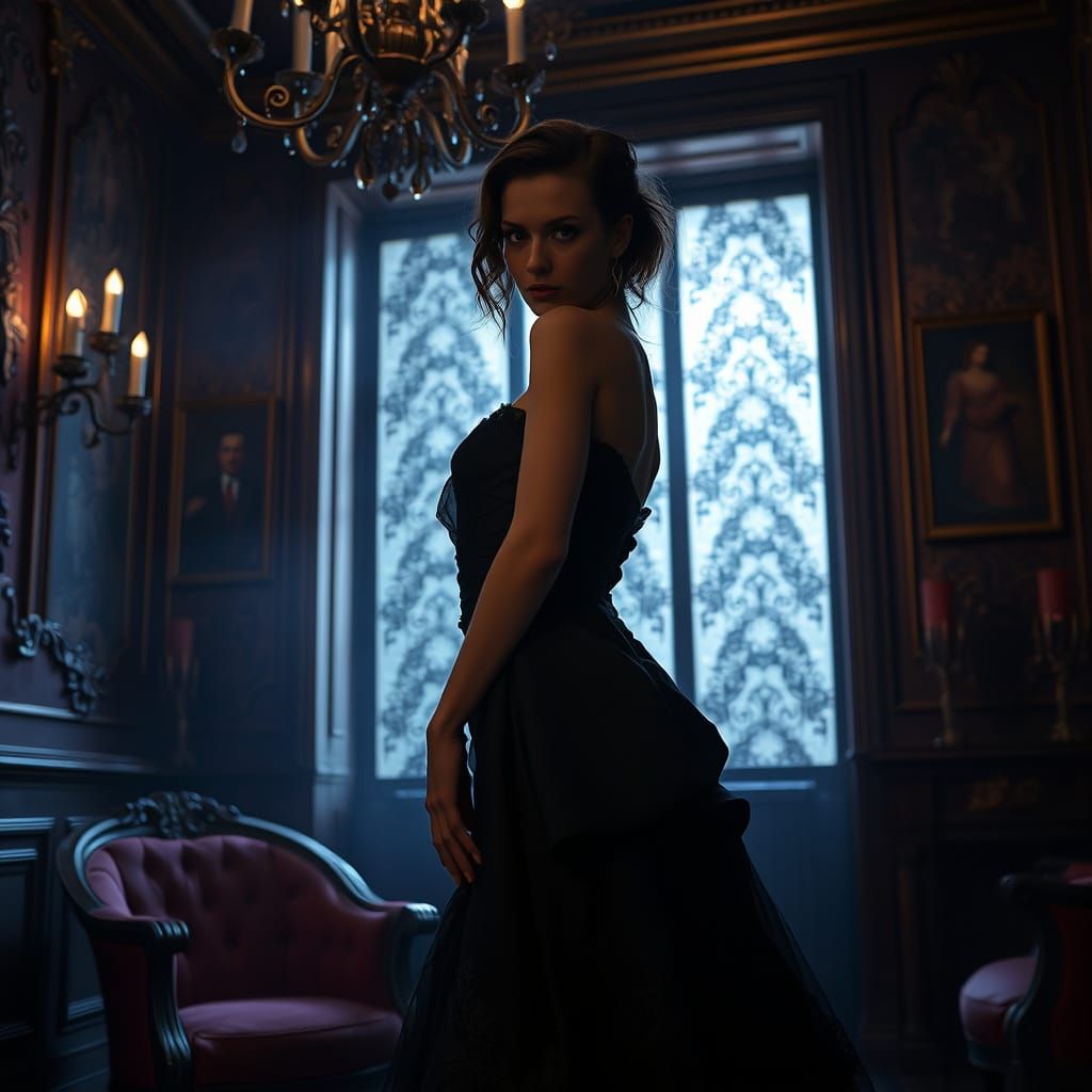 Mysterious Woman in Victorian Opulence, Fantasy Art Style